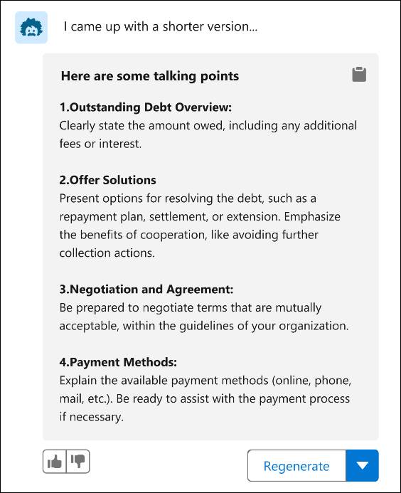 Un agente de Collections Assistance (Asistencia para cobros) recomienda cuatro puntos de conversación antes de una llamada.