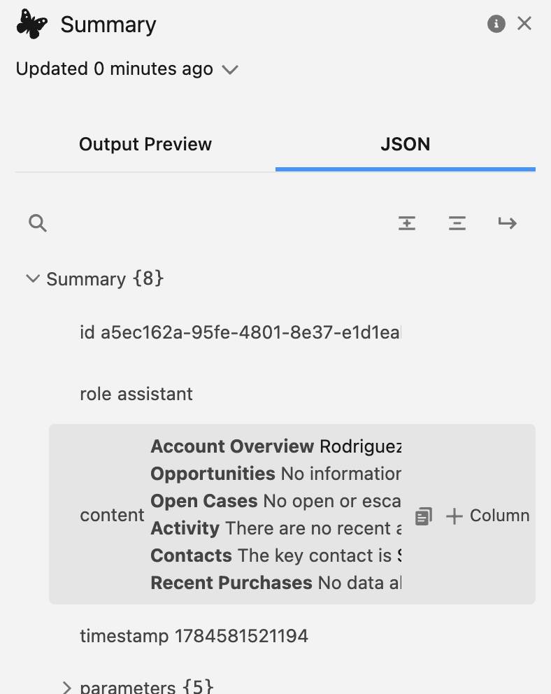 「[JSON] タブが開かれ、[content] 項目が強調表示された Summary。」