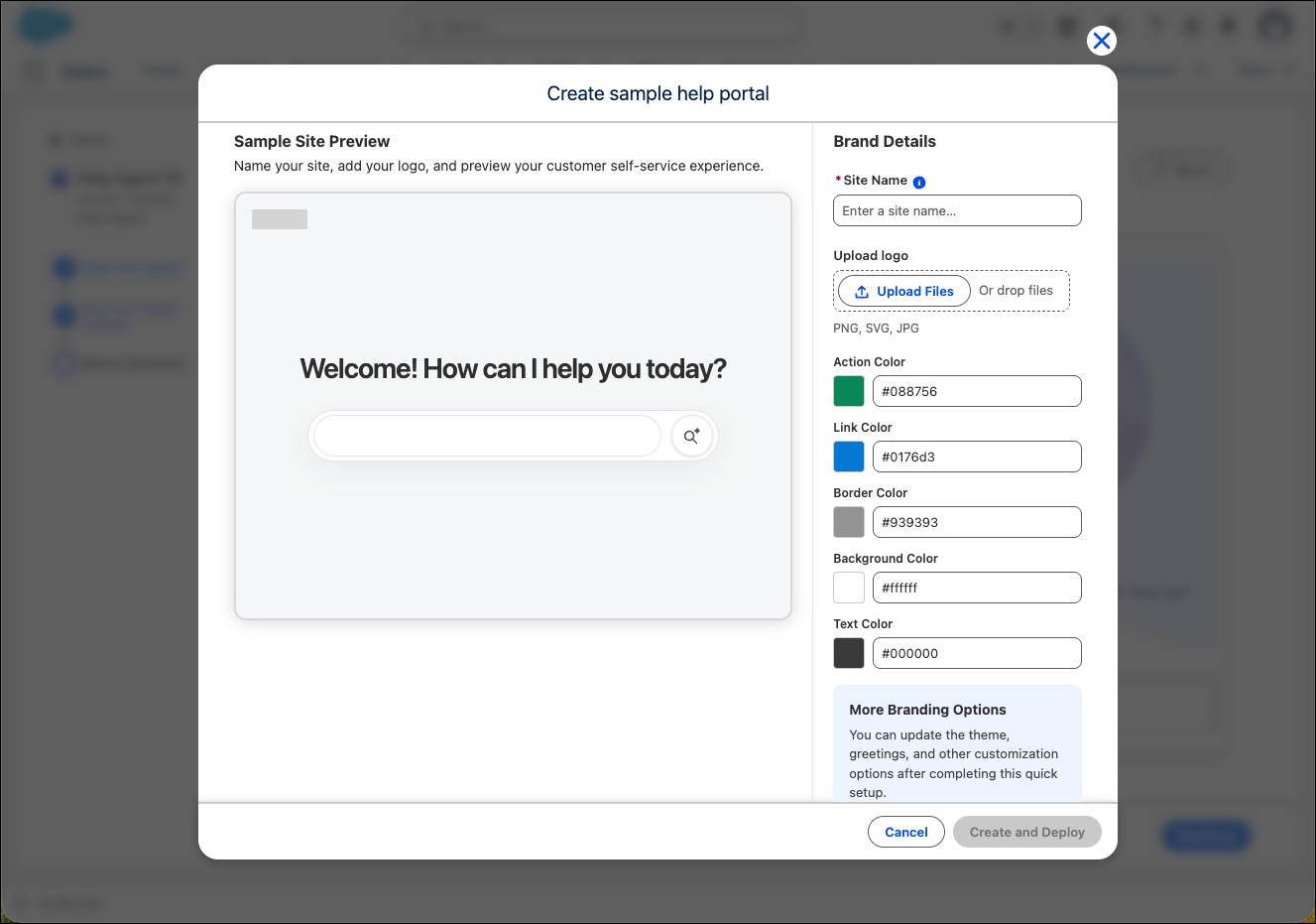The Create a Portal section of the Help Agent guided setup.