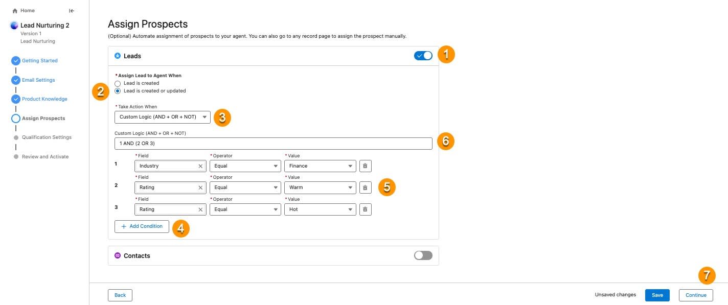 The Assign Prospects step of the Agentbuilder setup wizard.