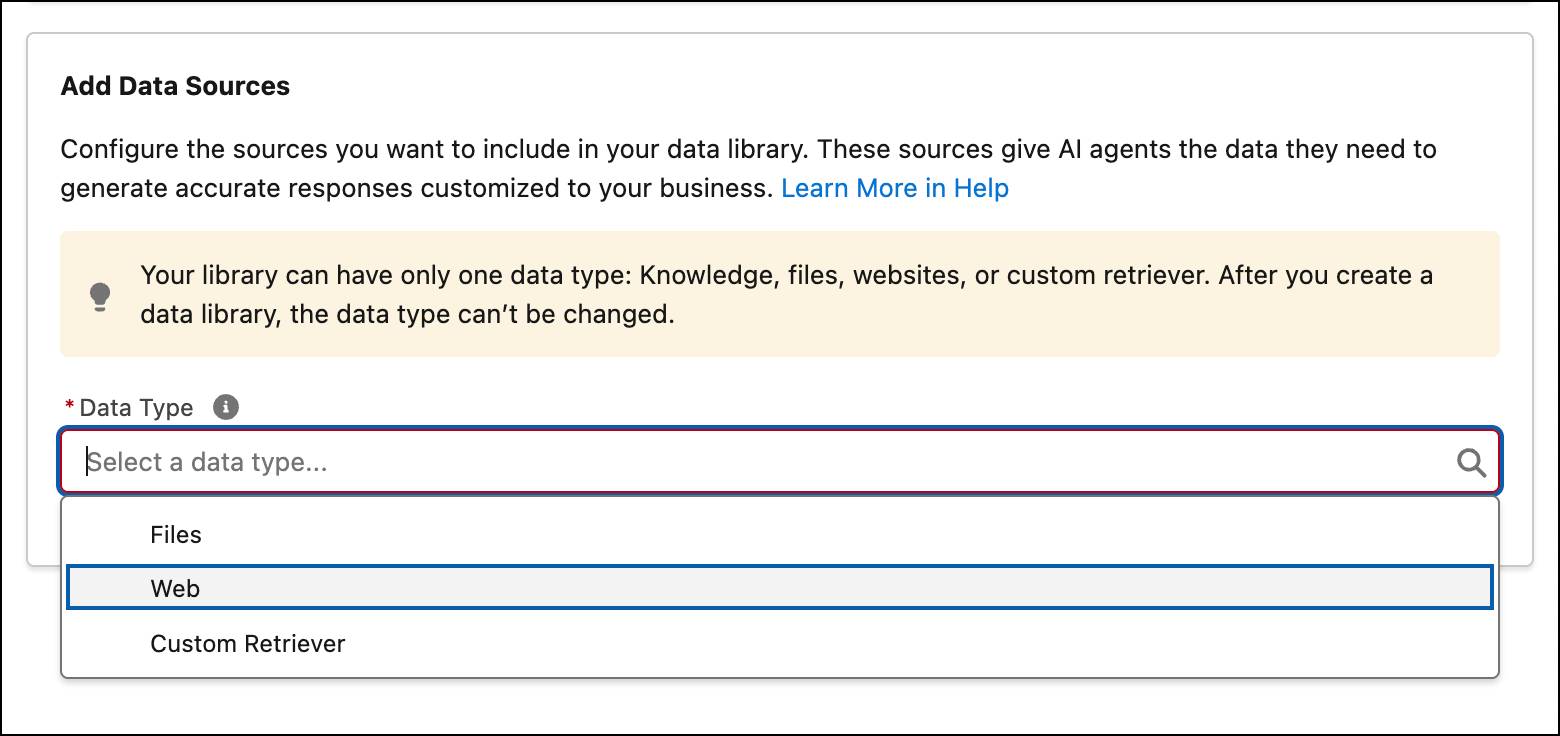 Add Data Sources setup screen with the Web option highlighted.