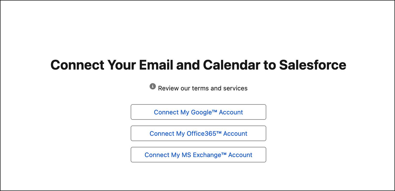 将您的电子邮件和日历连接到 Salesforce 设置屏幕。
