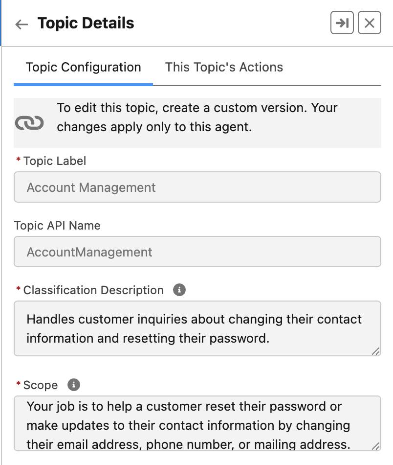 Creación de un nuevo subagente en Agentforce en Agentforce Builder.