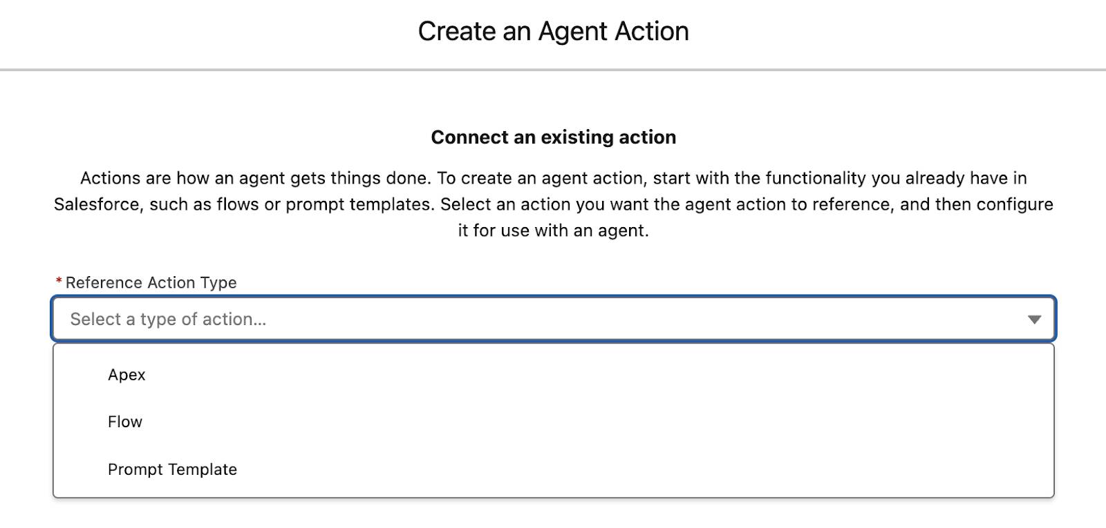 Creazione di una nuova azione in Agentforce attraverso Generatore Agentforce.