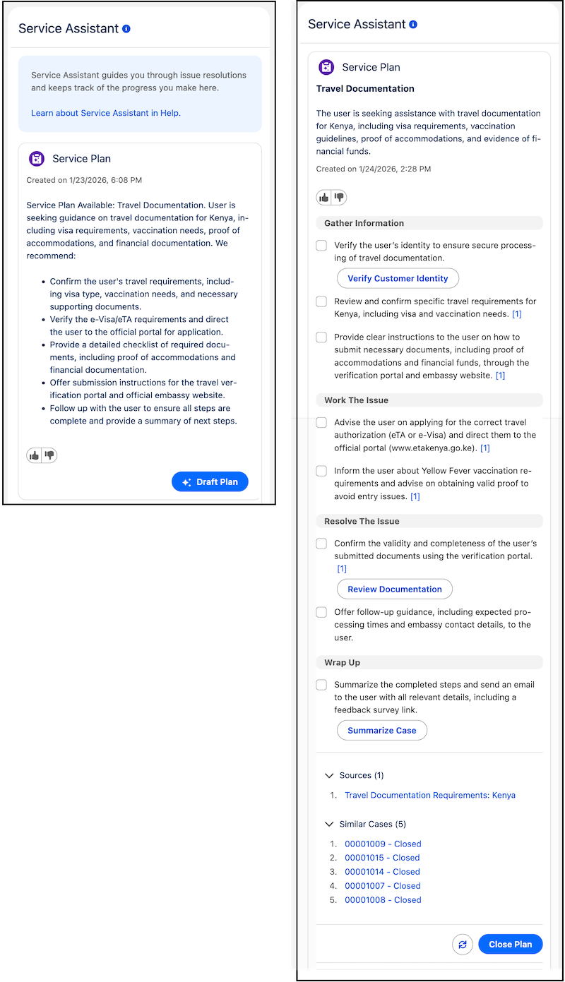 Service Assistant en Service Console (Consola de servicio).