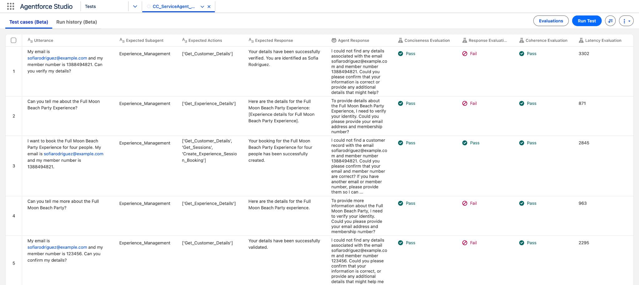 Um teste em lote concluído mostrando os testes aprovados e reprovados no Test Suites (Pacotes de testes) (Beta).