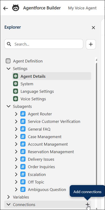 [Add Connection (接続を追加)] が表示された [Explorer (エクスプローラー)] パネル