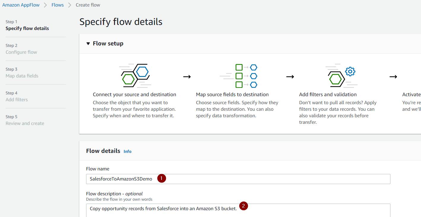 Specify flow details screen with the Flow name and description filled out as described in the steps.