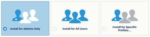 Vista de la selección de la opción Install for Admins Only (Instalar solo para administradores) en la instalación