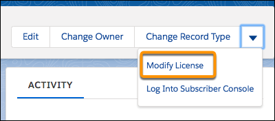 The Modify License menu option