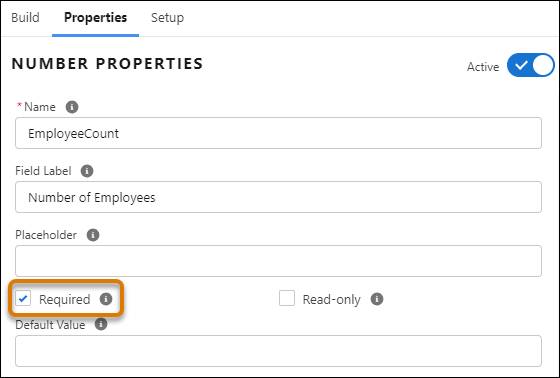 Screen capture of the Required checkbox for field elements in Omniscript