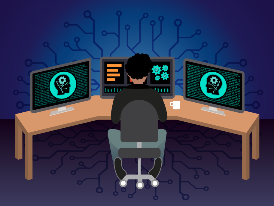 Una persona utilizza l'IA per monitorare una rete.