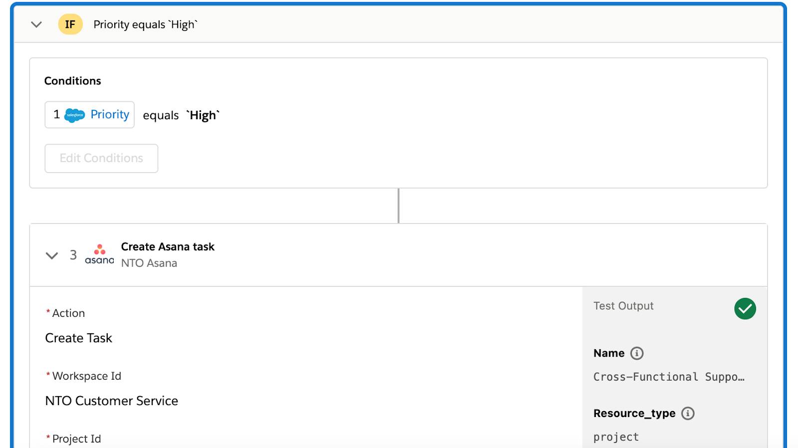 2 つ目の If ブランチのステップ 3 に緑のチェックマークが表示されているテスト済みフロー。