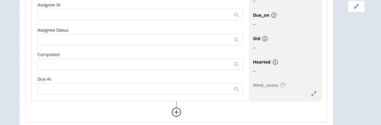 Asana で作成された [Assignee Id (割り当て先 ID)] や [Assignee Status (割り当て先の状況)] などの項目が表示されている、2 つ目の If ブランチ内にあるフローのステップ 3 の残りの部分。