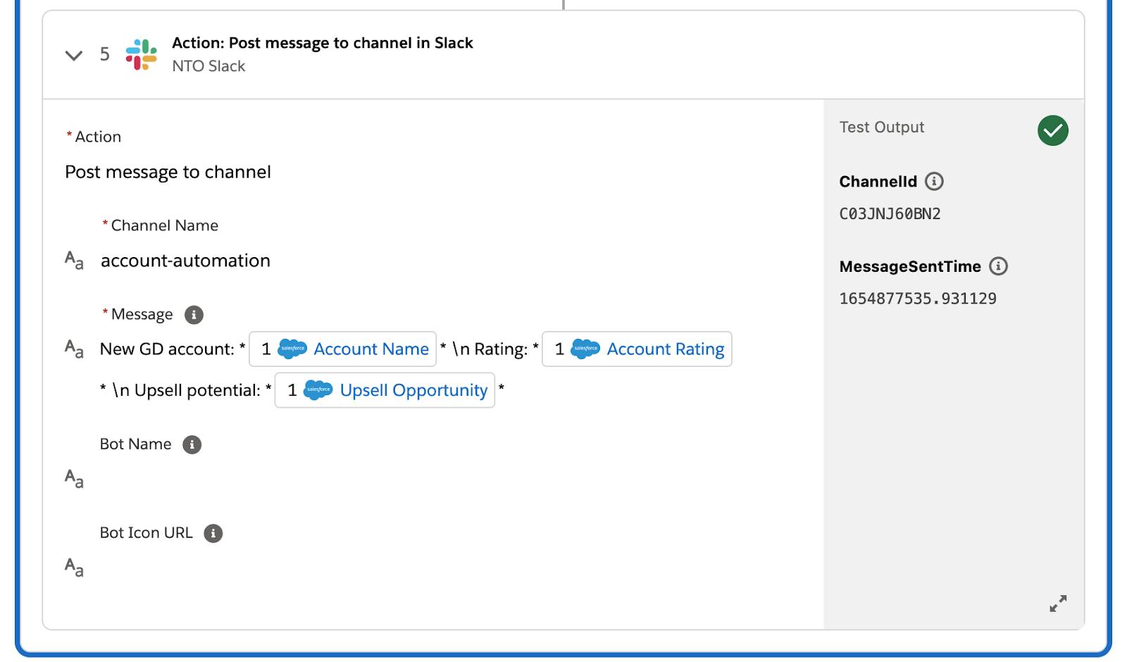 Tested flow showing a green check mark on step 5 in If branch.