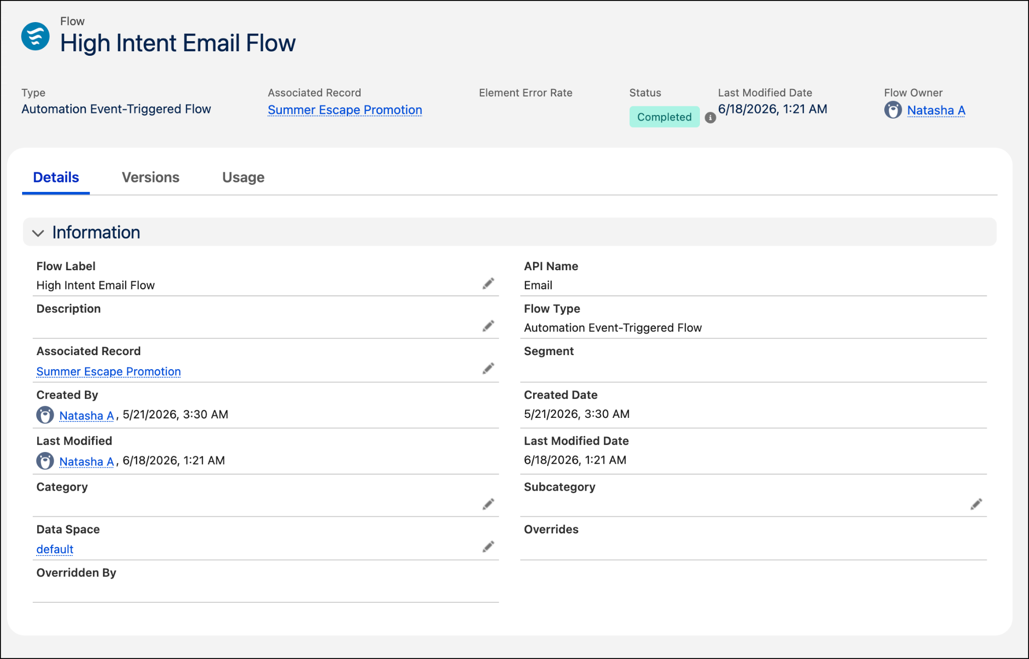 The flow record where you can associate a campaign record.