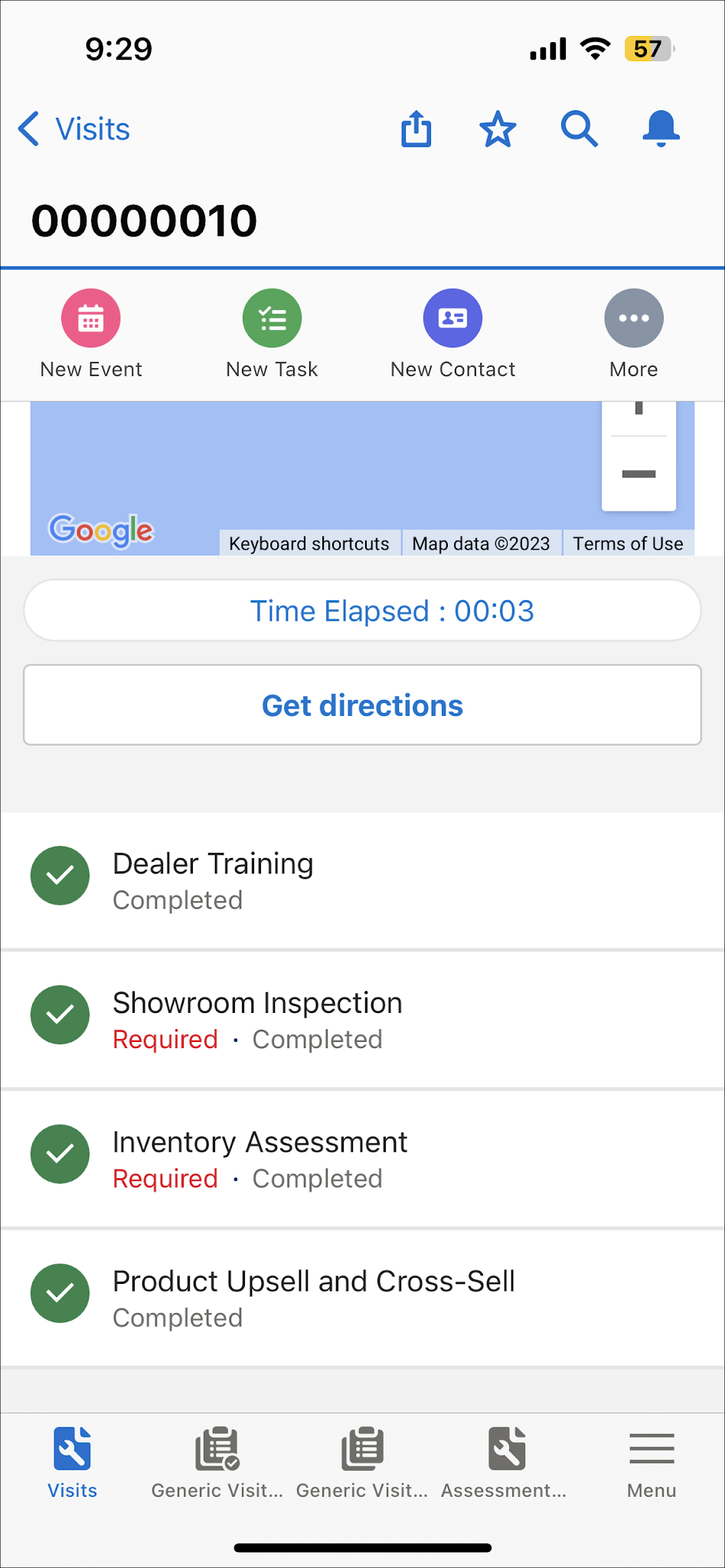 The Partner Visits mobile app showing a list of completed tasks for a visit.