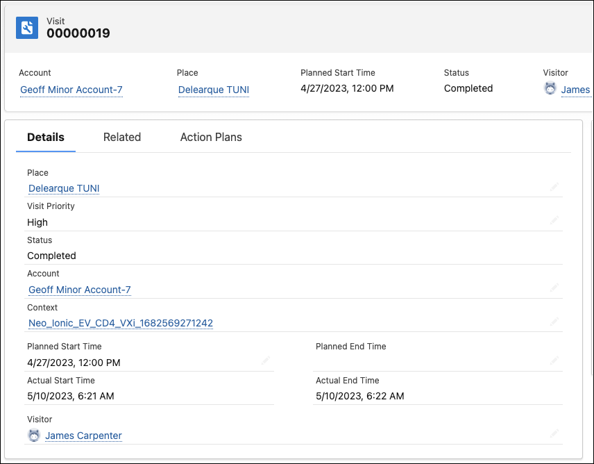 Automotive Cloud の訪問レコード
