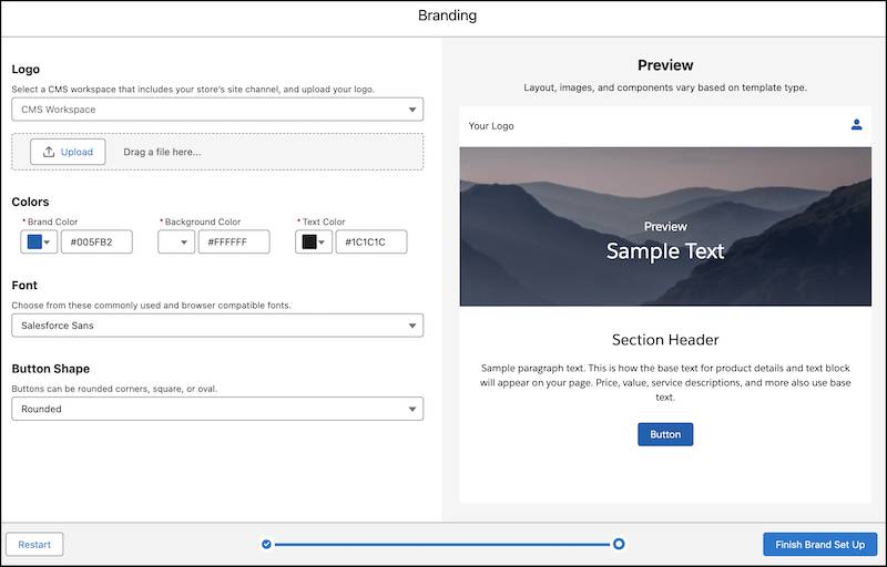 A screenshot of the Commerce app site branding feature.