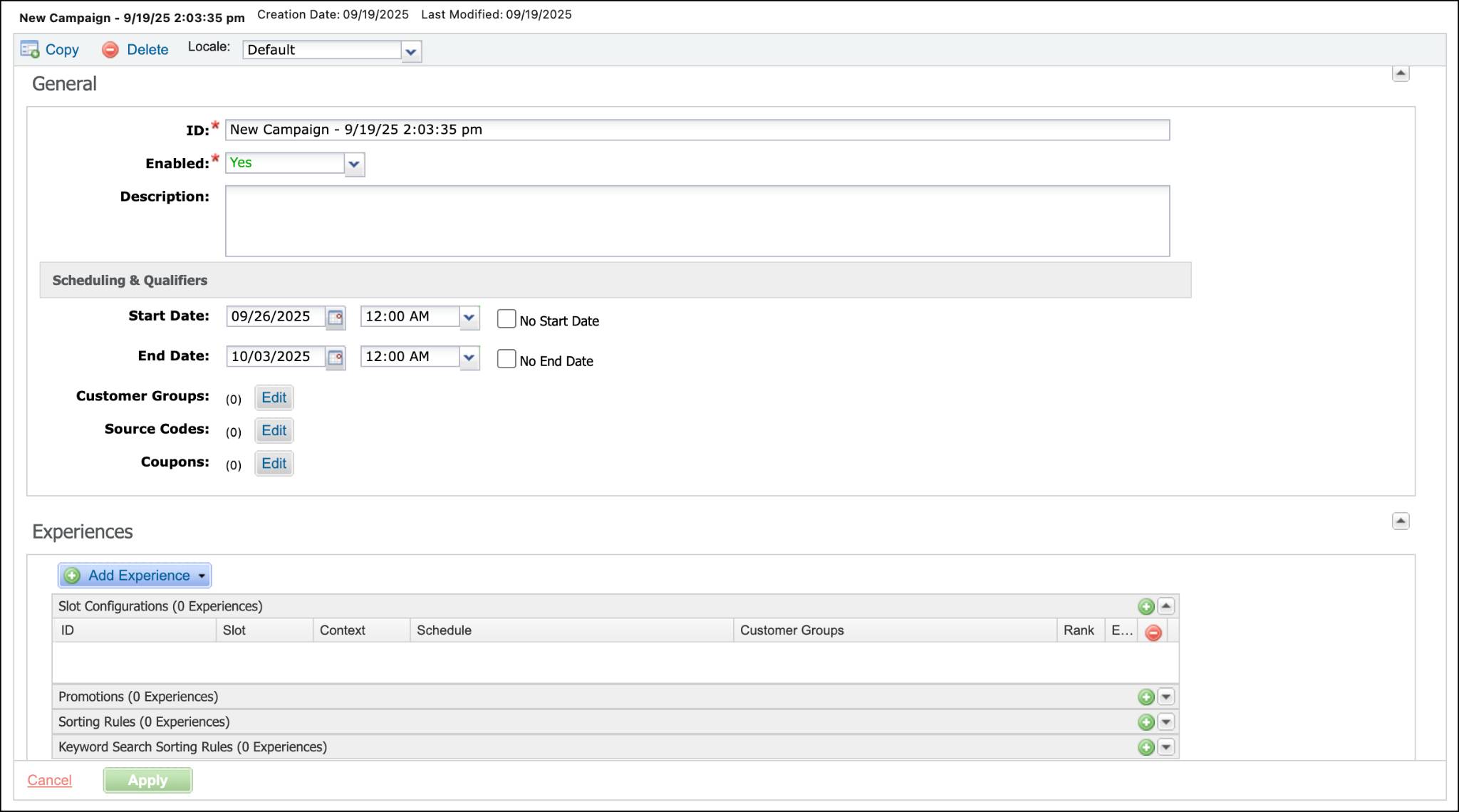 Business Manager の [新規キャンペーン] ページ。