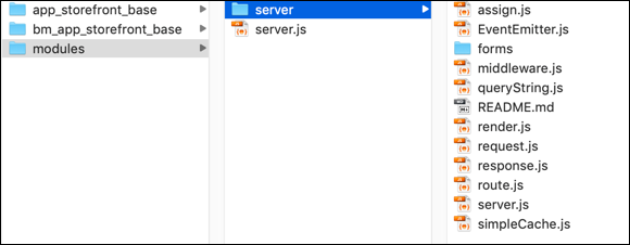 The SFRA modules folder contains the server folder.