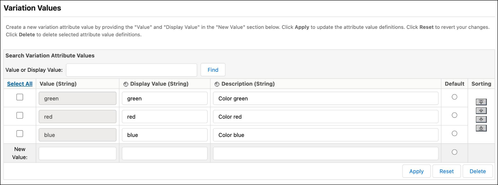 Create variation values in Business Manager.