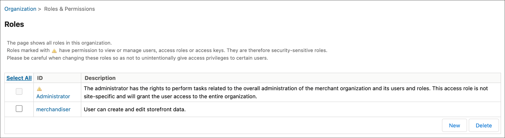 Business Manager Roles page.