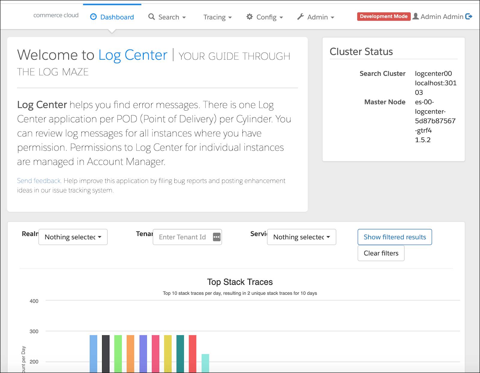 The Log Center main page.