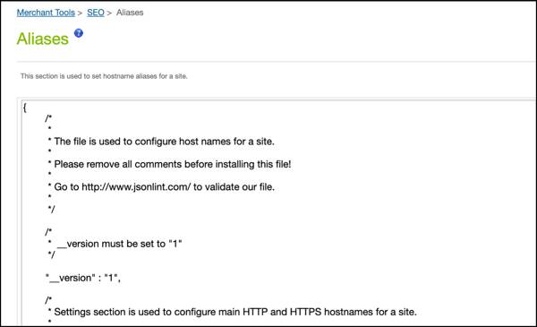 Página de configuração de aliases do Business Manager.