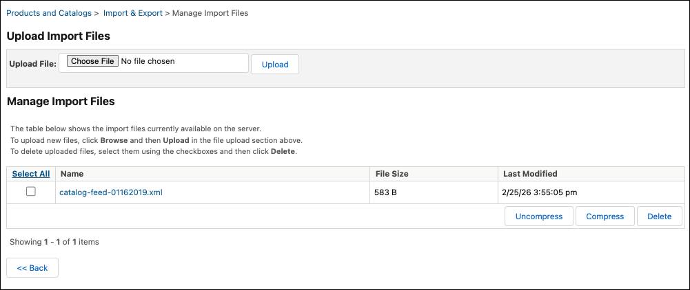 in Business Manager, select the file you want to import.