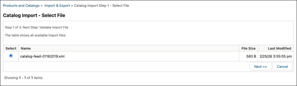 In Business Manager, select the file to import.