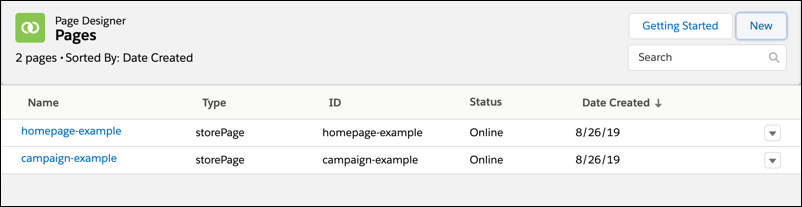 Business Manager の Page Designer のメインページ