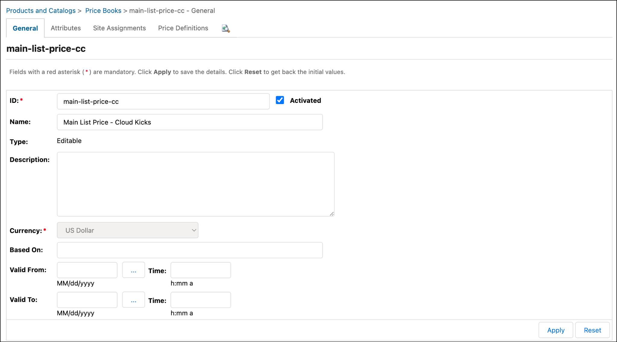 Create a new price book in Business Manager.