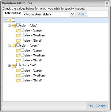 Select the color and size attributes to create the matrix.