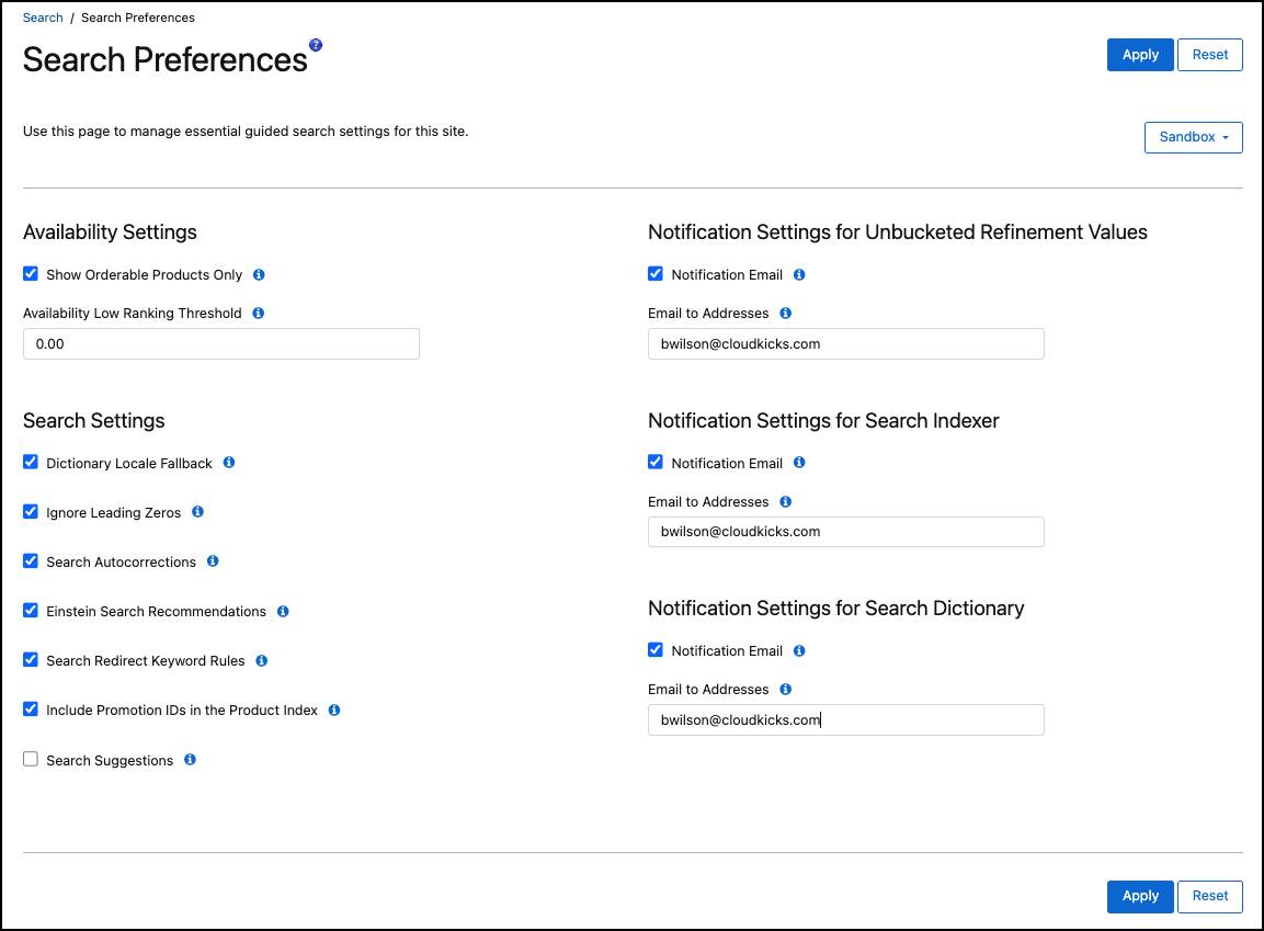 In Business Manager, configure your search settings.
