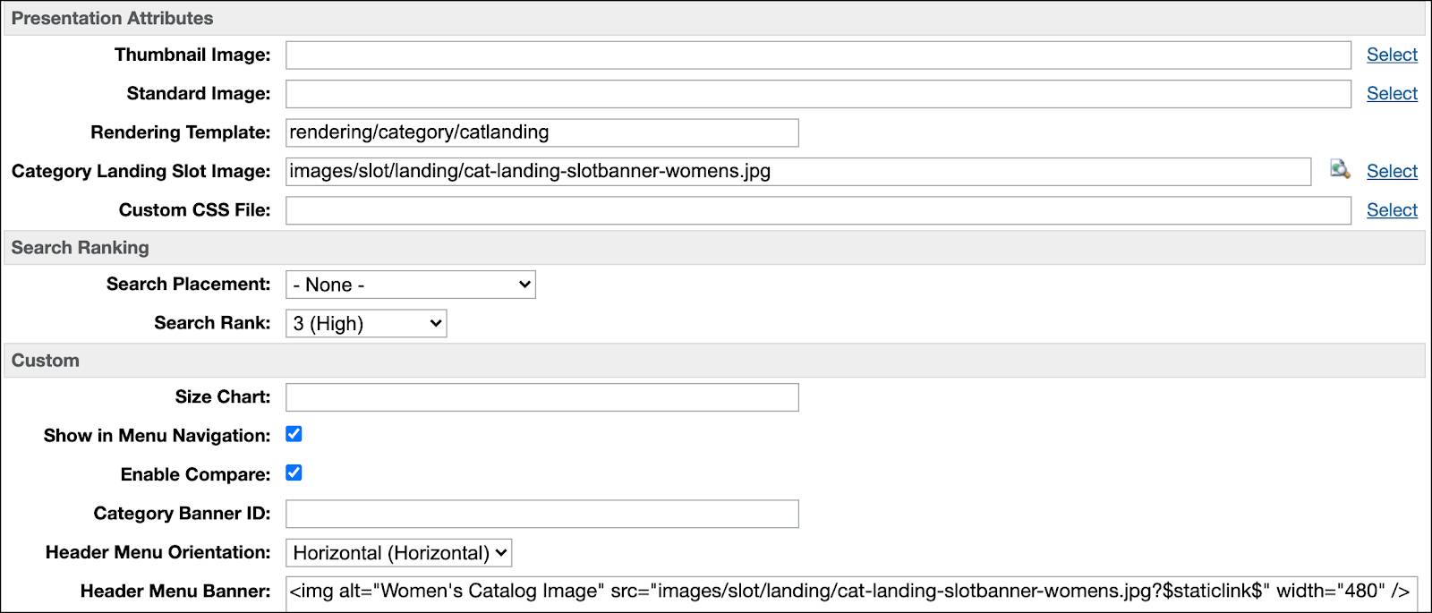 Business Manager でカテゴリの検索ランク値を選択する。