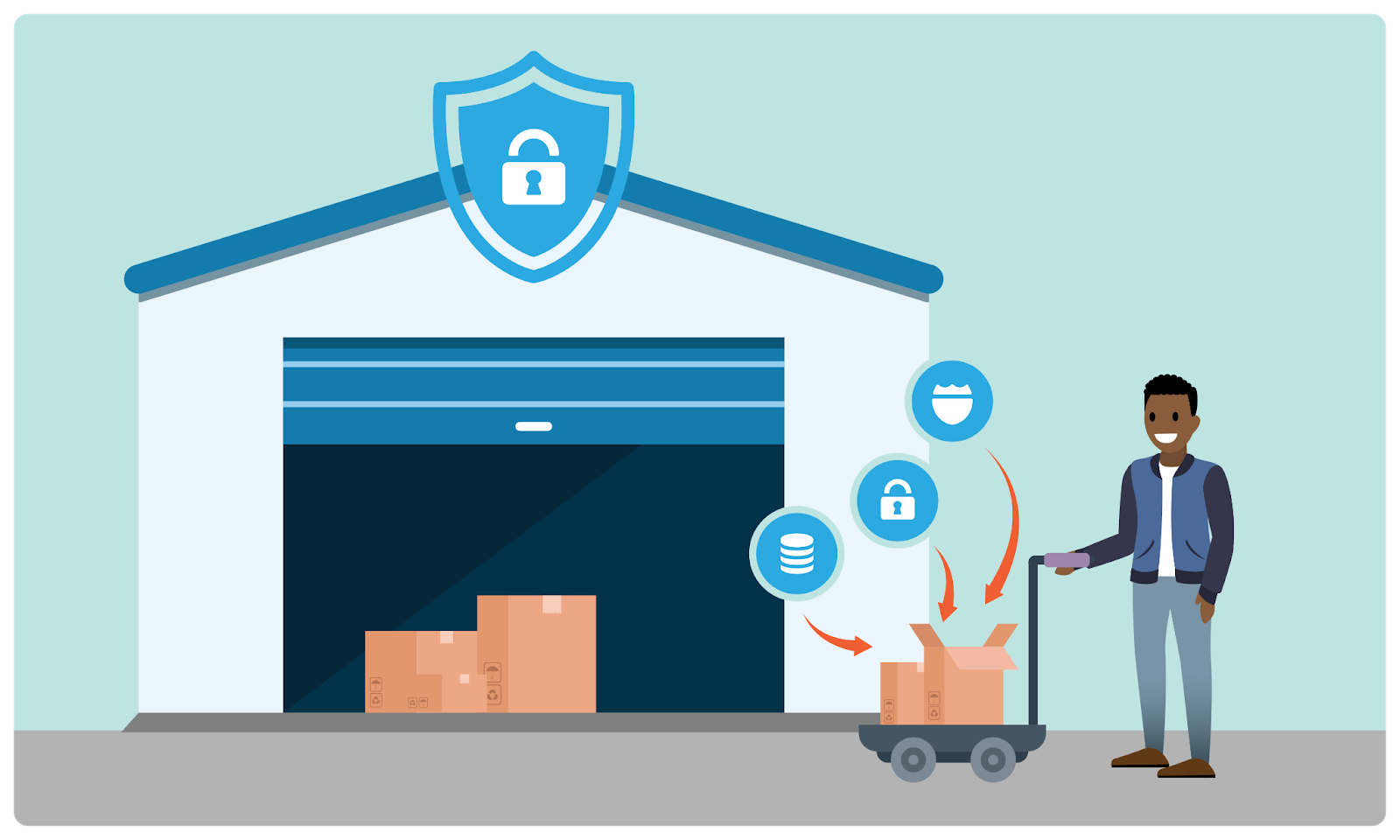 A person moving personal items into a public storage unit.