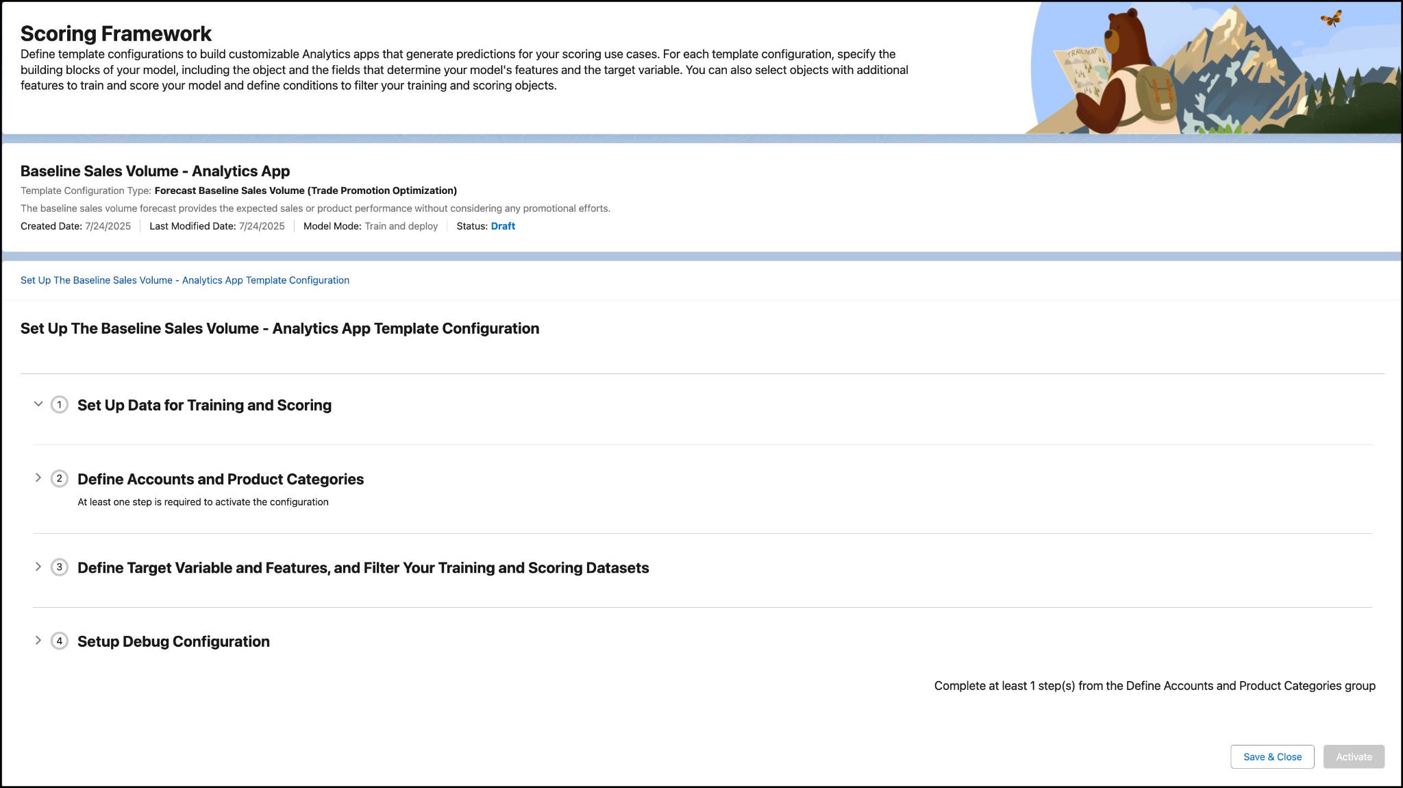 The Baseline Sales Volume - Analytics App Template Configuration in Scoring Framework.