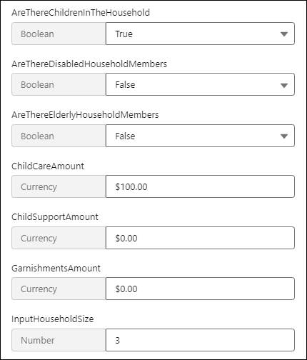Input variables in the expression set simulation window.