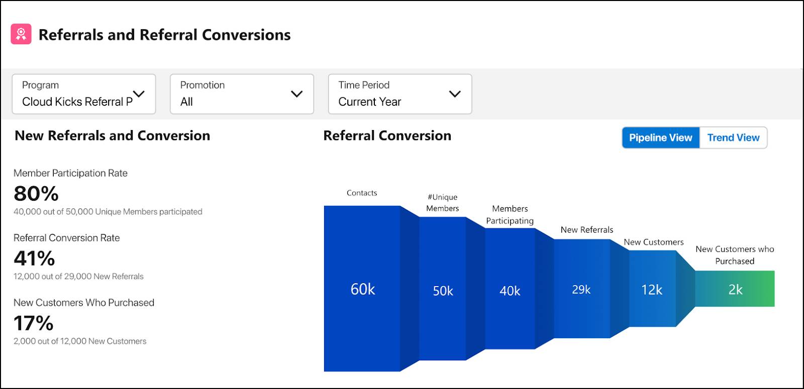 The Referrals and Referral Conversions component of the Referral Marketing Performance dashboard.