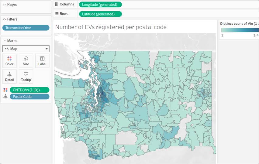 A simple filled map in Tableau.
