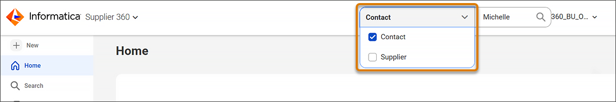 The Search bar with a Contact entity with the search string Michelle.
