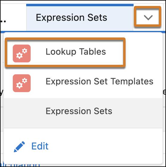 [Lookup Tables (ルックアップテーブル)] オプションが強調表示されたアプリケーションナビゲーションメニュー