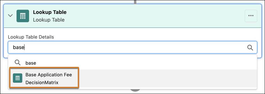 Screenshot of a search for Base Application Fee.