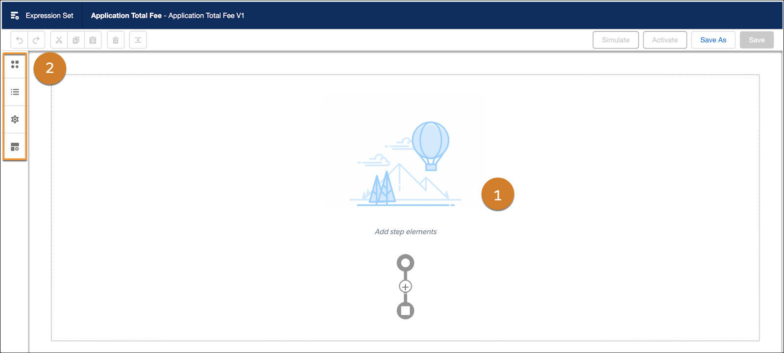 Screenshot of blank canvas in the expression set builder.