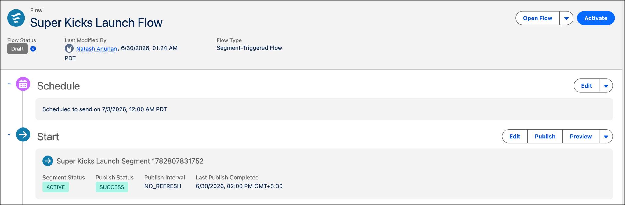 The campaign record after a segment is published.