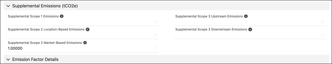 Supplemental emissions information on a stationary asset energy use record.