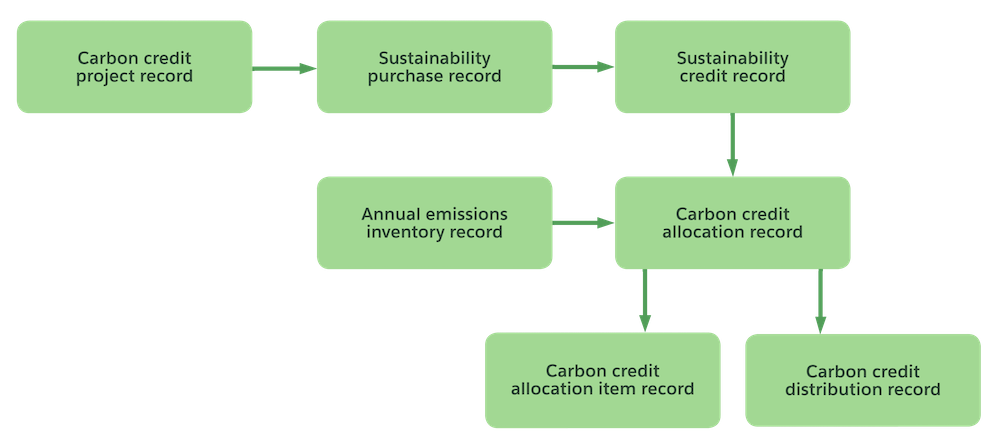 Diagram corresponding to the preceding data flow across records during carbon credit allocation.