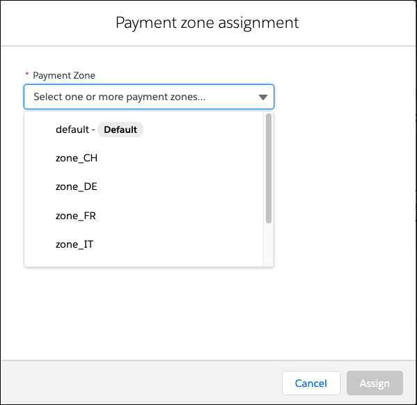 Select one or more payment zones.