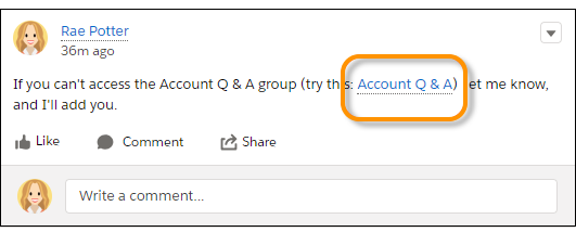 A link to a group in a post